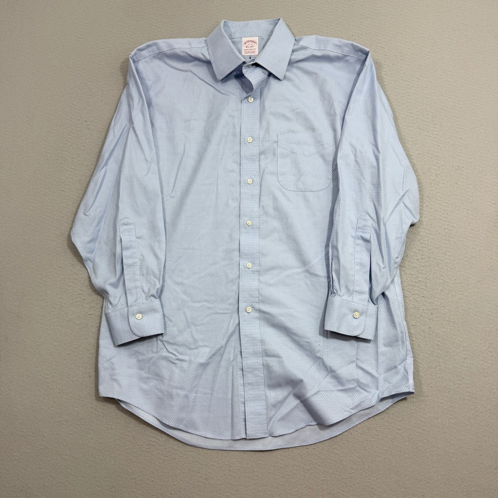 Brooks Brothers Dress Shirt Mens 16-32 Blue Madison Fit Non-Iron Stretch Diamond